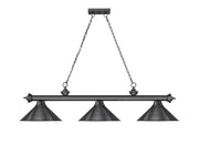 Cordon 3 Light 57.25" Billiard, Metal Shades in Bronze Plate