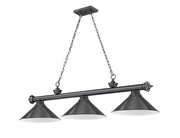 Cordon 3 Light 57.25" Billiard, Metal Shades in Bronze Plate