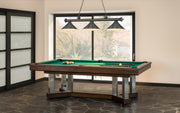 Cordon 3 Light 57.25" Billiard, Metal Shades in Bronze Plate in a room setting