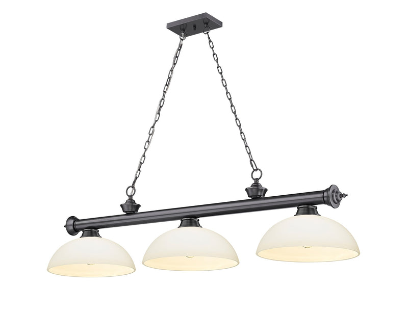 Cordon 3 Light 57.25" Billiard, Glass Shades (D) in Bronze Plate