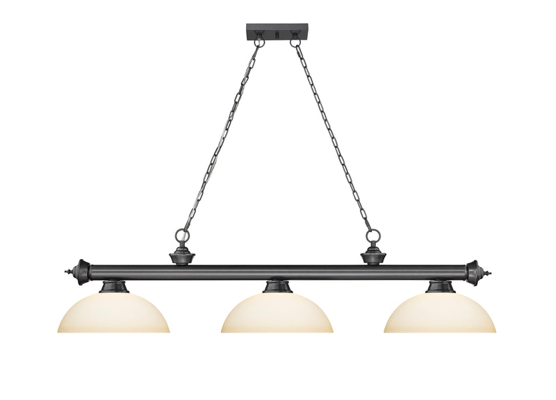 Cordon 3 Light 57.25" Billiard, Glass Shades (D) in Bronze Plate