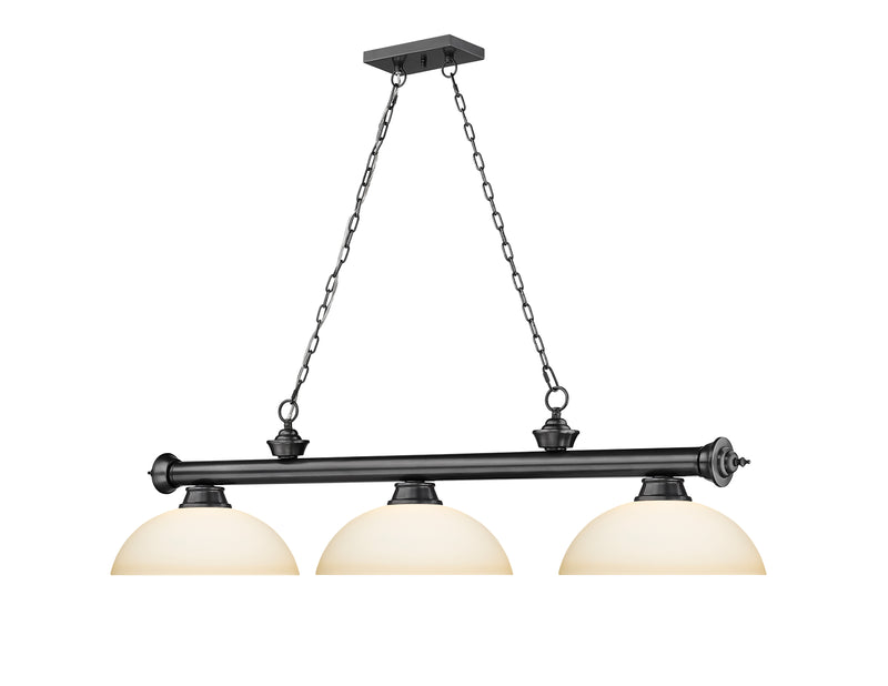Cordon 3 Light 57.25" Billiard, Glass Shades (D) in Bronze Plate