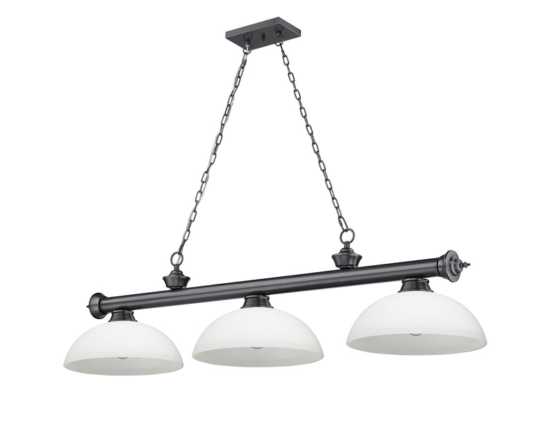 Cordon 3 Light 57.25" Billiard, Glass Shades (D) in Bronze Plate