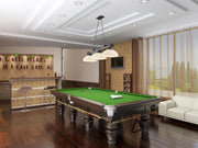 Cordon 3 Light 57.25" Billiard, Glass Shades (D) in Bronze Plate in a room setting