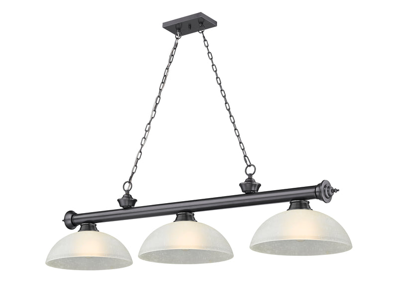 Cordon 3 Light 57.25" Billiard, Glass Shades (D) in Bronze Plate