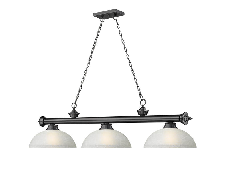 Cordon 3 Light 57.25" Billiard, Glass Shades (D) in Bronze Plate