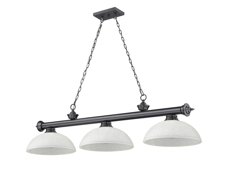 Cordon 3 Light 57.25" Billiard, Glass Shades (D) in Bronze Plate