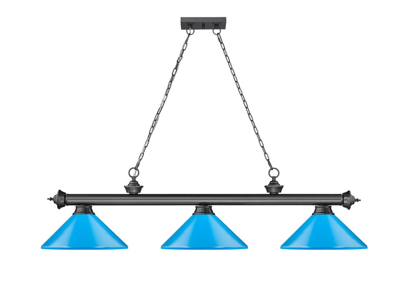 Cordon 3 Light 58" Billiard, Metal Shades (M) in Bronze Plate