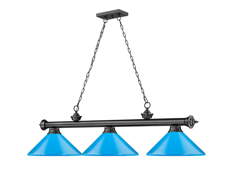 Cordon 3 Light 58" Billiard, Metal Shades (M) in Bronze Plate