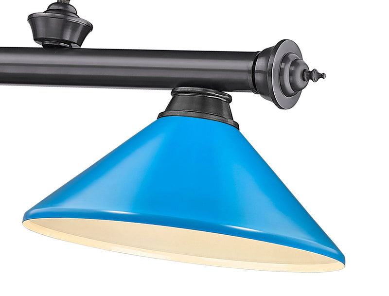 Cordon 3 Light 58" Billiard, Metal Shades (M) in Bronze Plate