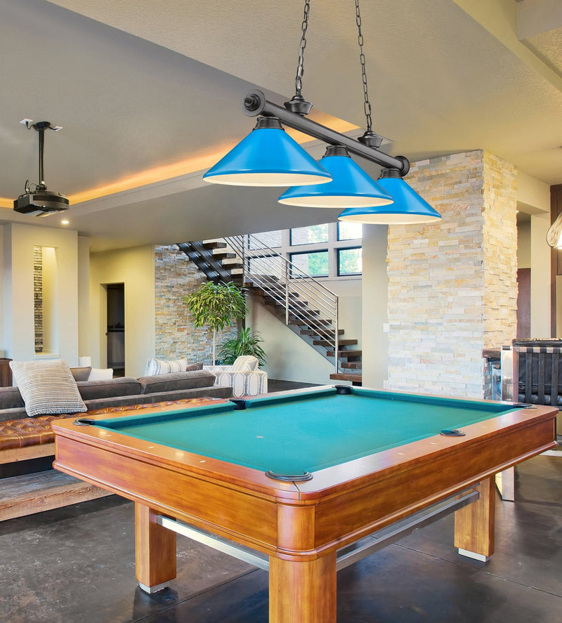 Cordon 3 Light 58" Billiard, Metal Shades (M) in Bronze Plate in a room setting