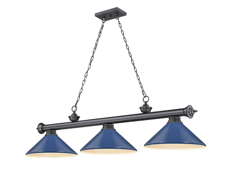 Cordon 3 Light 58" Billiard, Metal Shades (M) in Bronze Plate