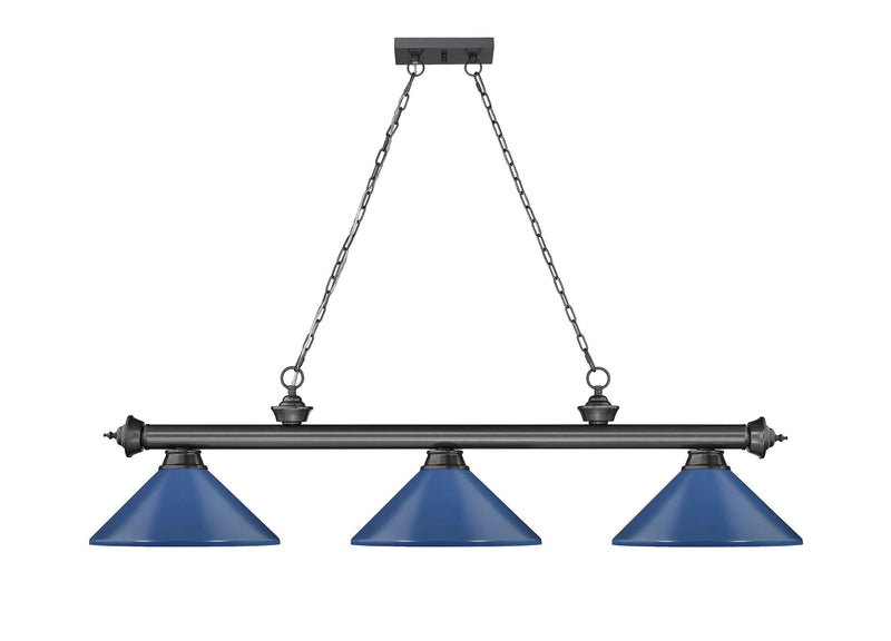 Cordon 3 Light 58" Billiard, Metal Shades (M) in Bronze Plate
