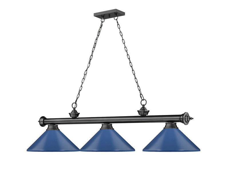 Cordon 3 Light 58" Billiard, Metal Shades (M) in Bronze Plate