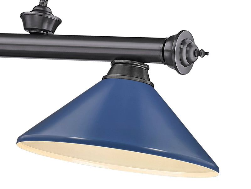 Cordon 3 Light 58" Billiard, Metal Shades (M) in Bronze Plate