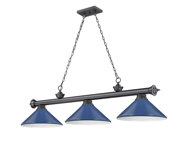 Cordon 3 Light 58" Billiard, Metal Shades (M) in Bronze Plate