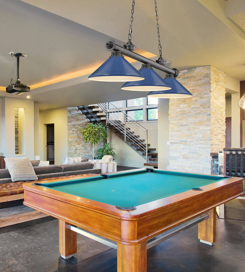 Cordon 3 Light 58" Billiard, Metal Shades (M) in Bronze Plate in a room setting