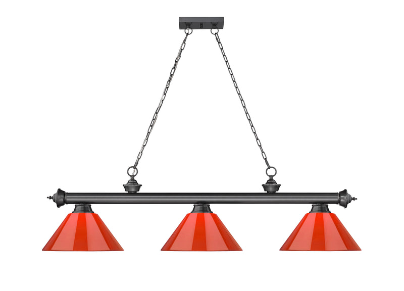 Cordon 3 Light 57.25" Billiard, Plastic Shades in Bronze Plate