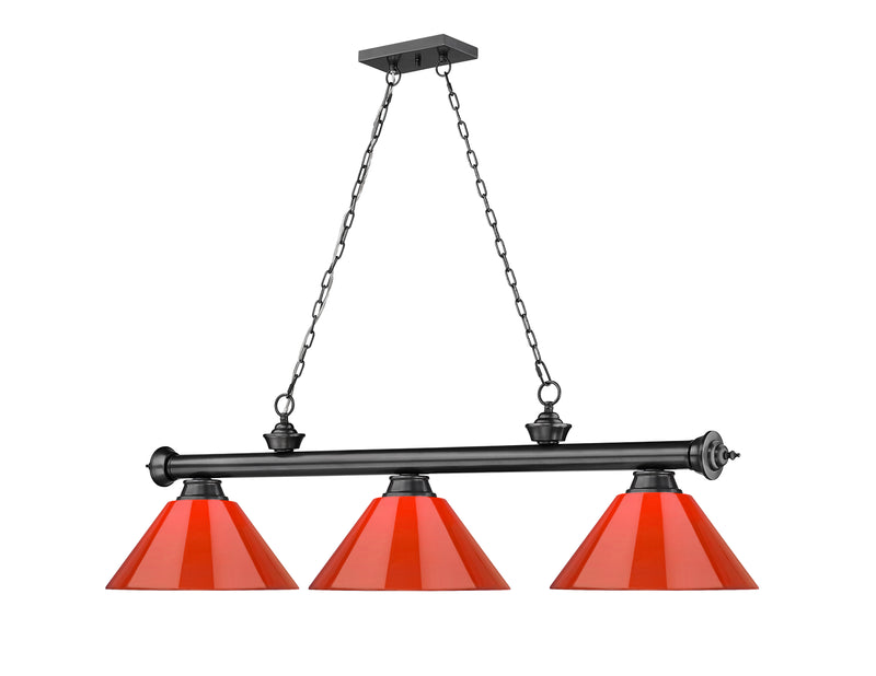 Cordon 3 Light 57.25" Billiard, Plastic Shades in Bronze Plate