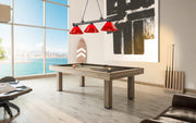 Cordon 3 Light 57.25" Billiard, Plastic Shades in Bronze Plate in a room setting
