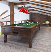 Cordon 3 Light 57.25" Billiard, Plastic Shades in Bronze Plate in a room setting
