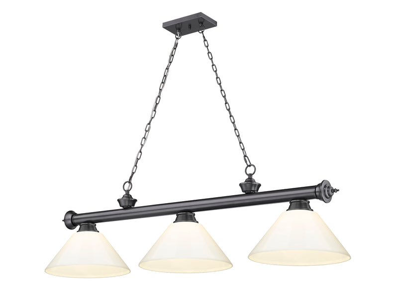 Cordon 3 Light 57.25" Billiard, Plastic Shades in Bronze Plate