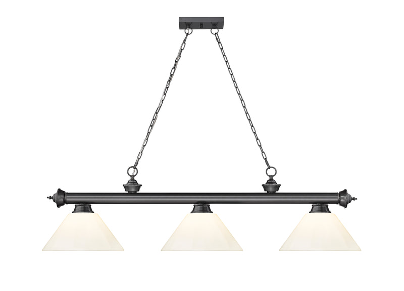 Cordon 3 Light 57.25" Billiard, Plastic Shades in Bronze Plate