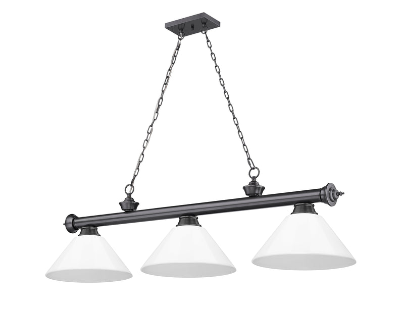 Cordon 3 Light 57.25" Billiard, Plastic Shades in Bronze Plate