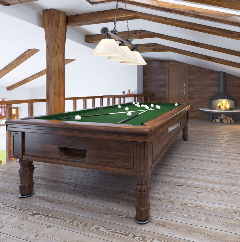 Cordon 3 Light 57.25" Billiard, Plastic Shades in Bronze Plate in a room setting