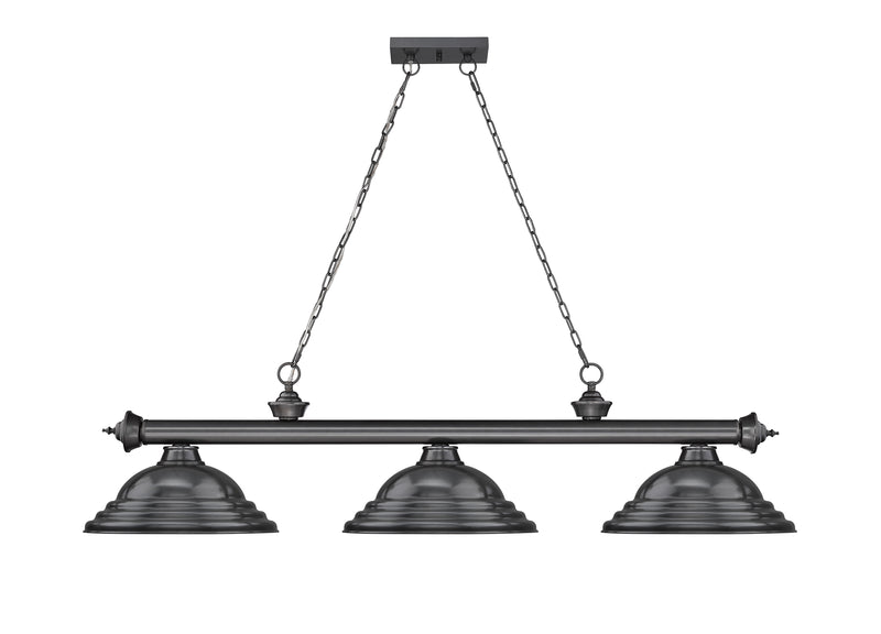 Cordon 3 Light 58" Billiard, Metal Shades (ST) in Bronze Plate