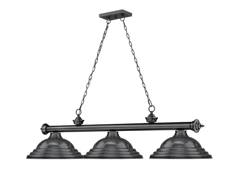 Cordon 3 Light 58" Billiard, Metal Shades (ST) in Bronze Plate