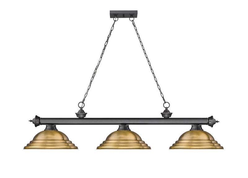 Cordon 3 Light 58" Billiard, Metal Shades (ST) in Bronze Plate
