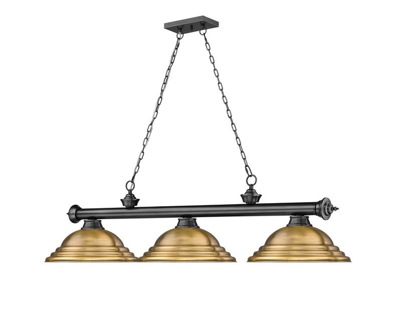 Cordon 3 Light 58" Billiard, Metal Shades (ST) in Bronze Plate