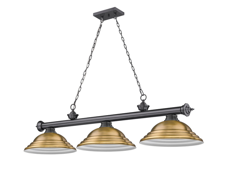 Cordon 3 Light 58" Billiard, Metal Shades (ST) in Bronze Plate