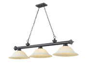 Cordon 3 Light 58" Billiard, Glass Shades in Bronze Plate