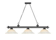 Cordon 3 Light 58" Billiard, Glass Shades in Bronze Plate