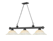 Cordon 3 Light 58" Billiard, Glass Shades in Bronze Plate