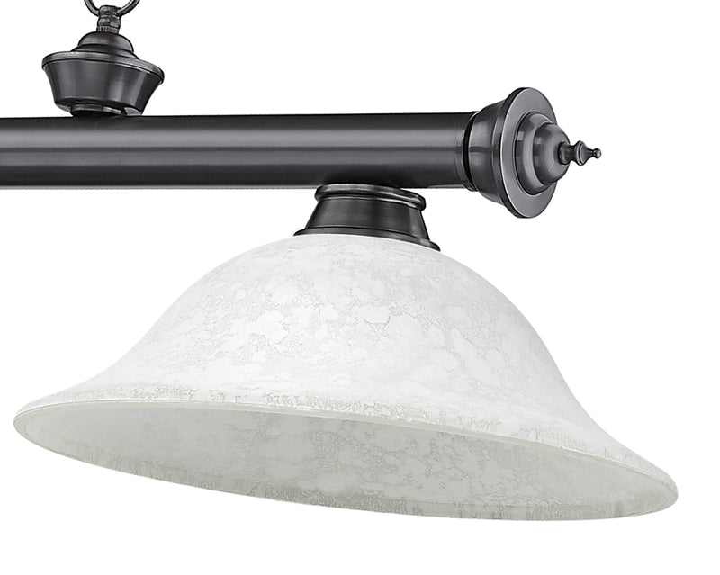 Cordon 3 Light 58" Billiard, Glass Shades in Bronze Plate