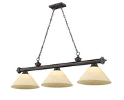 Cordon 3 Light 57.25" Billiard, Glass Shades (A) in Bronze