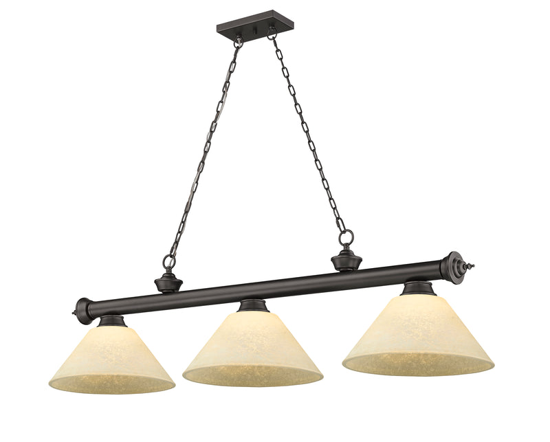 Cordon 3 Light 57.25" Billiard, Glass Shades (A) in Bronze
