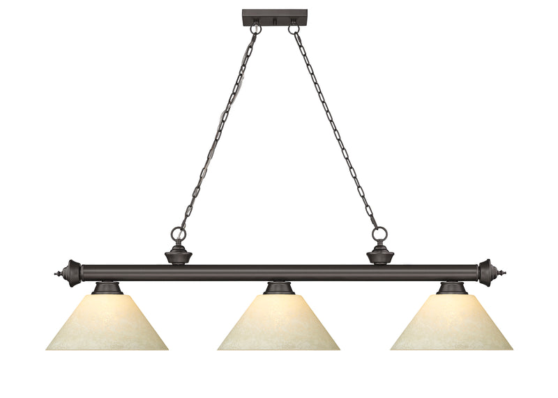 Cordon 3 Light 57.25" Billiard, Glass Shades (A) in Bronze