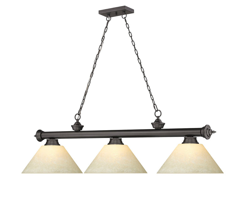 Cordon 3 Light 57.25" Billiard, Glass Shades (A) in Bronze
