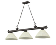 Cordon 3 Light 57.25" Billiard, Glass Shades (A) in Bronze