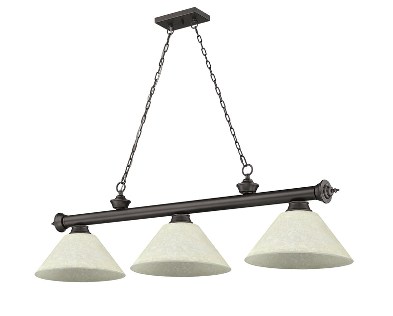 Cordon 3 Light 57.25" Billiard, Glass Shades (A) in Bronze