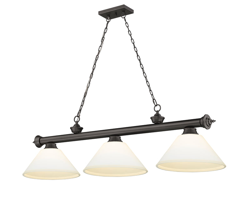 Cordon 3 Light 57.25" Billiard, Glass Shades (A) in Bronze