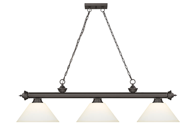 Cordon 3 Light 57.25" Billiard, Glass Shades (A) in Bronze