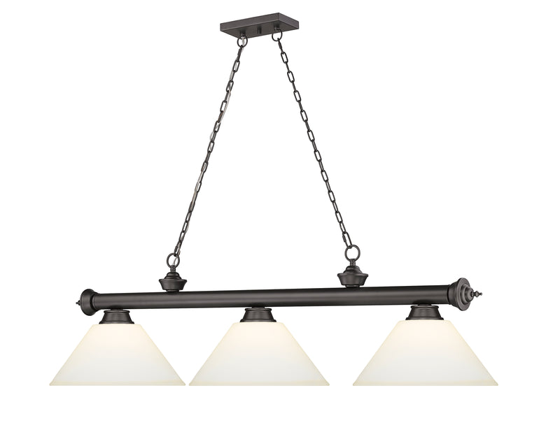 Cordon 3 Light 57.25" Billiard, Glass Shades (A) in Bronze