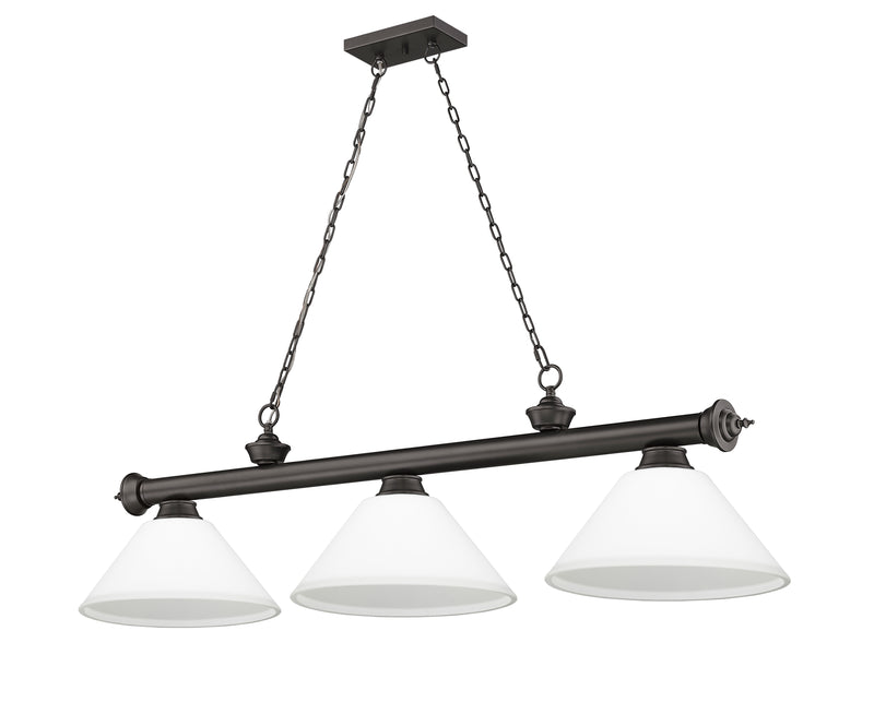 Cordon 3 Light 57.25" Billiard, Glass Shades (A) in Bronze