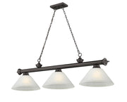 Cordon 3 Light 57.25" Billiard, Glass Shades (A) in Bronze