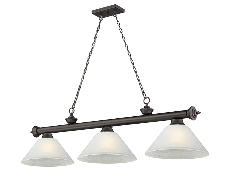 Cordon 3 Light 57.25" Billiard, Glass Shades (A) in Bronze